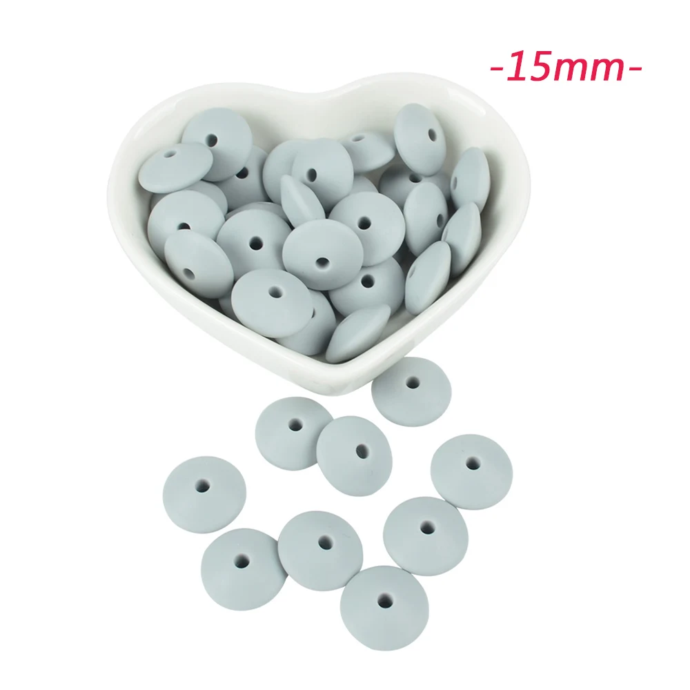 15mm light grey LOFCA 100 шт. силиконовые бусины в форме чечевицы 12/15 мм Силиконовые Бусины россыпью детский прорезыватель BPA микроволновых печей DIY бусины для ожерелье-прорезыватель - Цвет: 15mm light grey