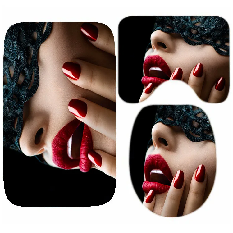 Стильные черные сексуальные женские красные ногти губы для ванной комнаты