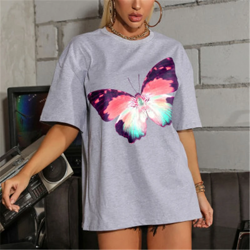

2021 Women's Clothing Summer Fashion New High Quality Round Neck Short Sleeve Loose Printed T-Shirt Cotton Top Trendy H025