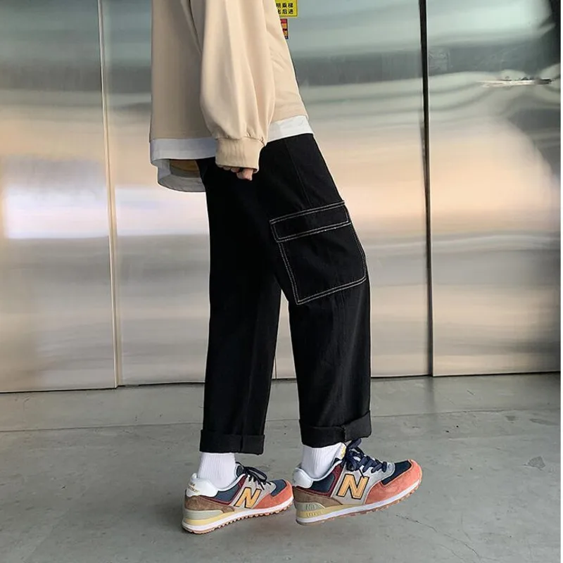 

Korean Wide-leg Jeans Men's Fashion Retro Casual Multi-pocket Cargo Jeans Men Streetwear Loose Hip-hop Straight Denim Pants Mens