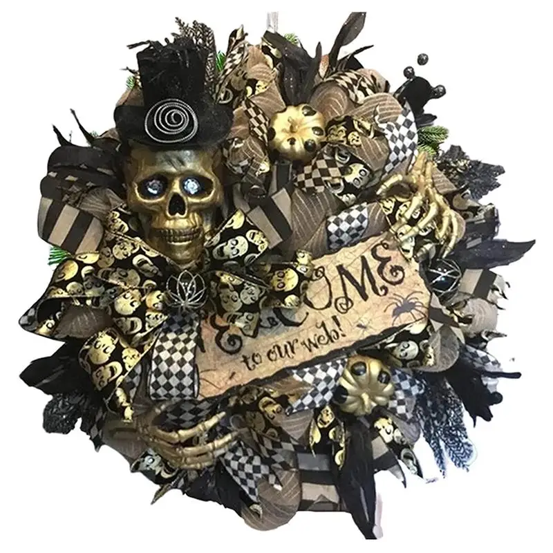 

Украшение на Хэллоуин, висячий венок с тыквой, черепом, входная дверь, венок с черепом, украшение для Хэллоуина, для вечеринки