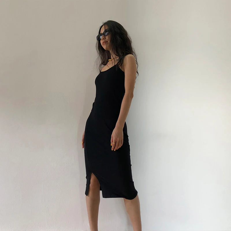 

Boho Bodycon Dress Women 2021 Spaghetti Strap Dresses Female Summer Fashion Casual Black Sexy Dress Party Sleeveless Sundresses