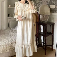 women home dress spring full sleeves large size cotton nightgown casual round neck mid calf long night dress solid sleepwear new