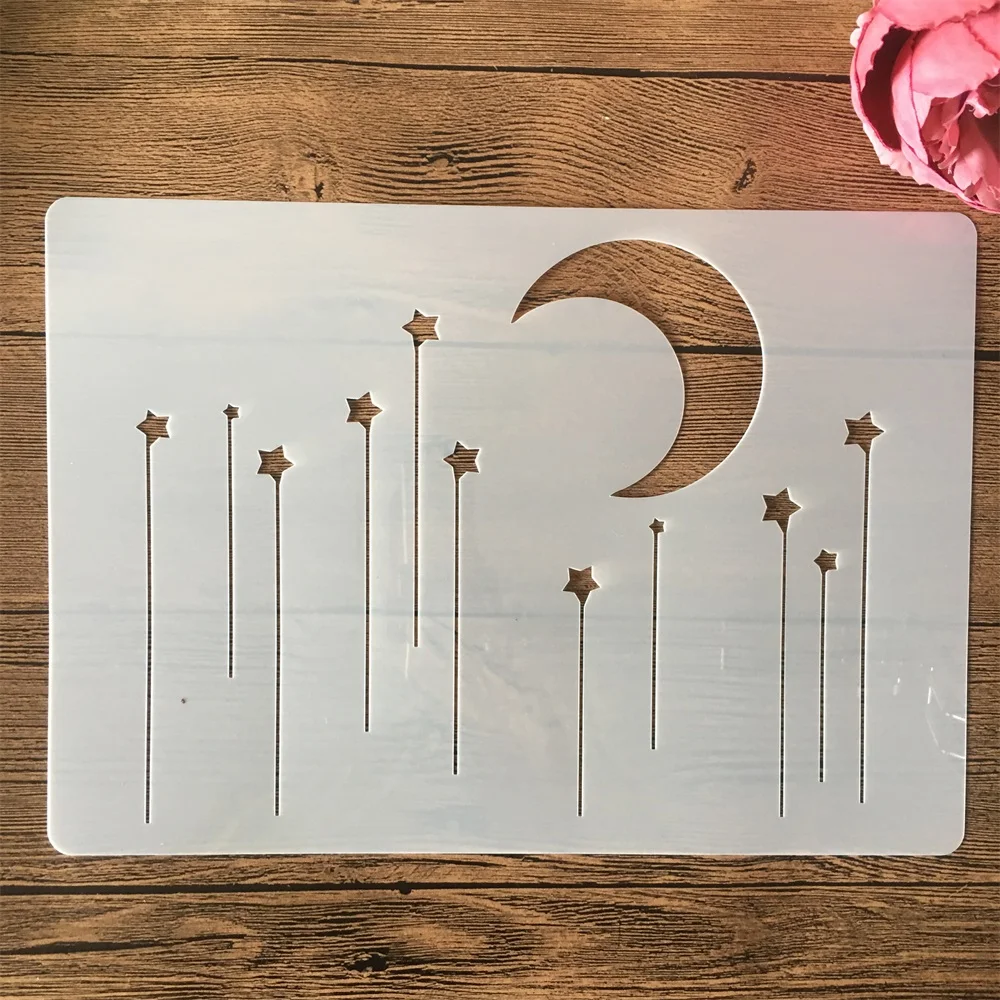 

A4 29cm Moon Meteor Stars DIY Layering Stencils Wall Painting Scrapbook Coloring Embossing Album Decorative Template