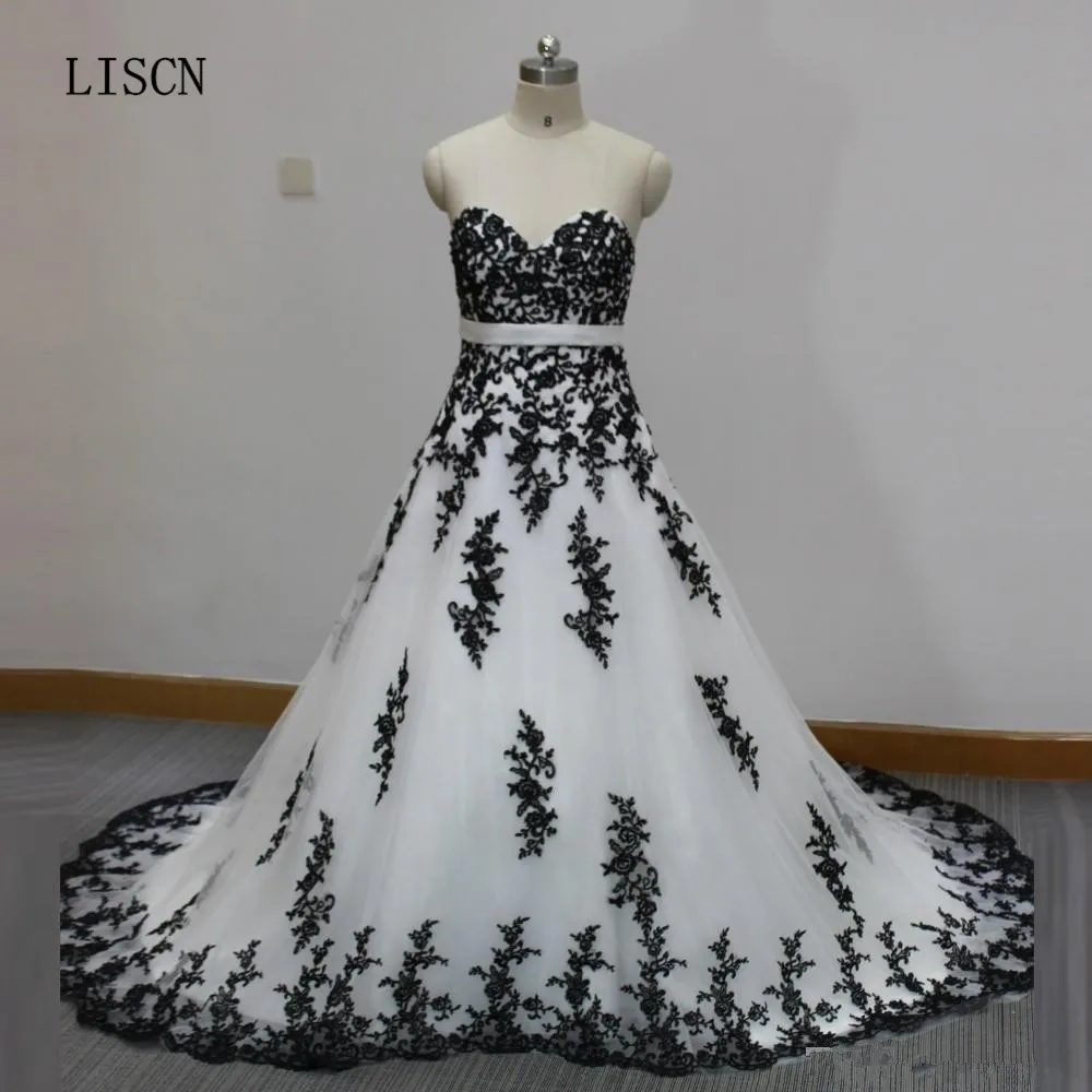 

Платье Свадебное ТРАПЕЦИЕВИДНОЕ с поясом, длинное Тюлевое платье в готическом стиле, с аппликацией, а-силуэт, Белое и черное, на заказ