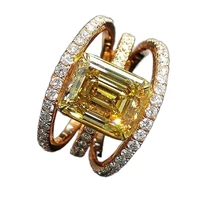 2021 trend fashion champagne square inlaid yellow gemstone womens rings engagement ring female ring jewelry bijouterie female