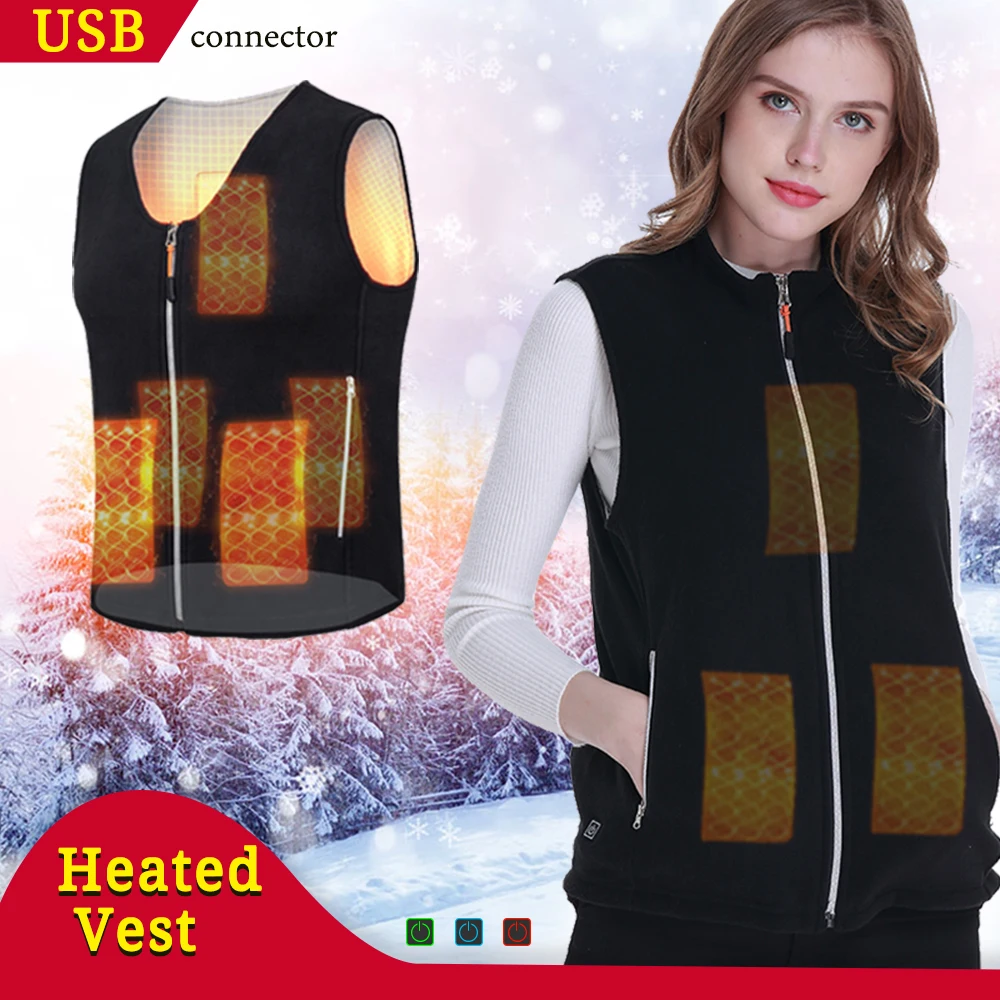 

Women Outdoor USB heated vest Jacket Winter Thermal Flexible Electric Warm Clothing Waistcoat Fishing women's leather vest