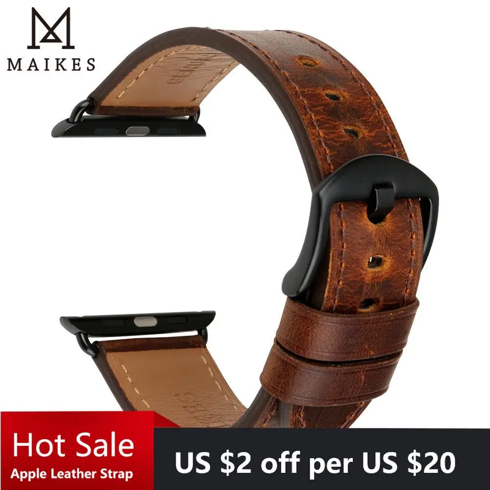 Аксессуары для часов MAIKES из натуральной кожи Apple Watch Band 44 мм 40 и 42 38 серия 4 3 2 1