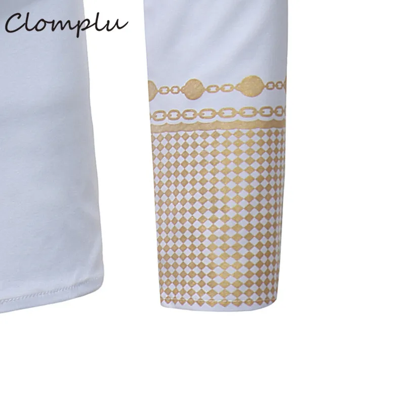 

Clomplu Fashion African Clothes Dashiki Men Golden Printed Plaids Dashiki Long Sleeve Shirt White Plus Size Male Tops