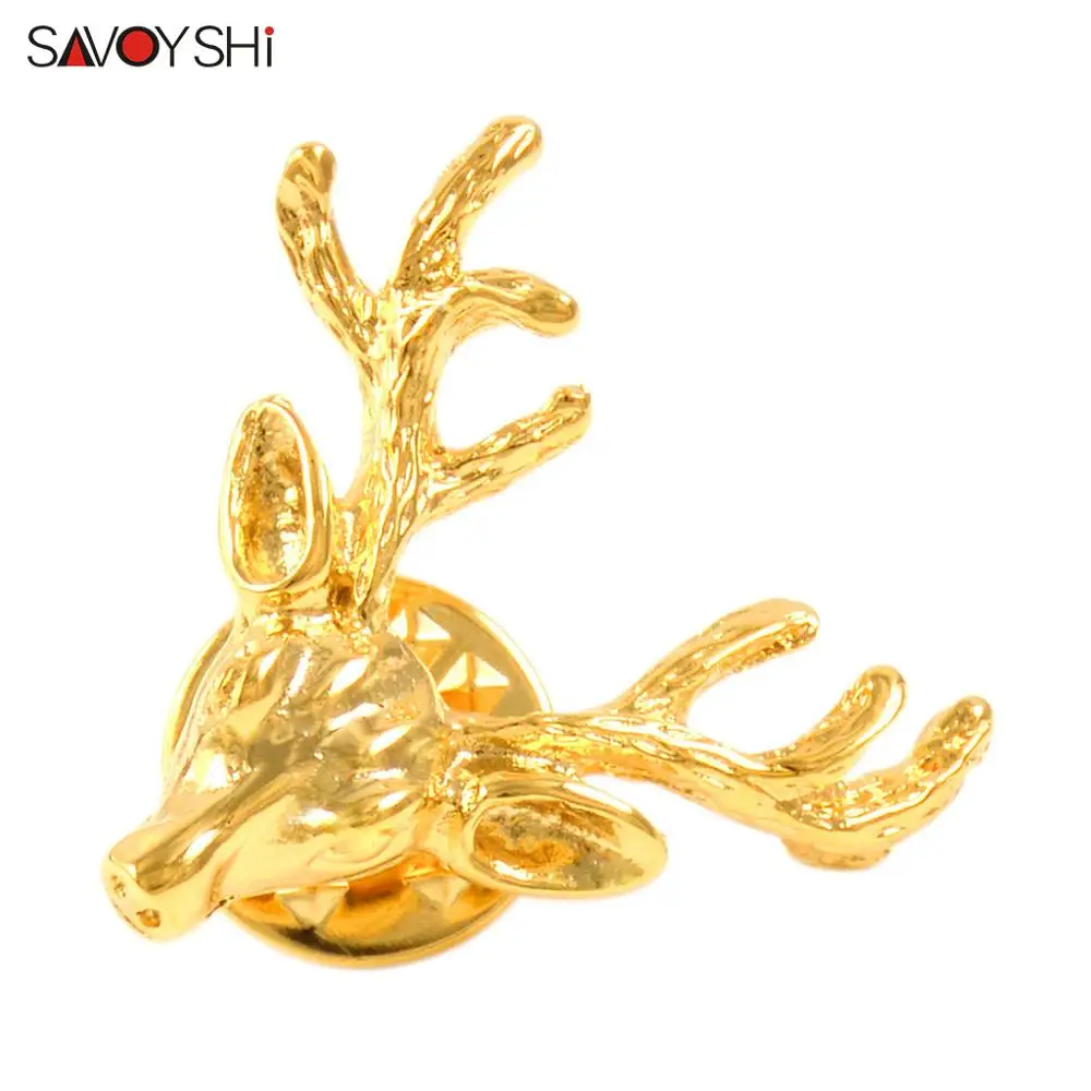 SAVOYSHI Gold Deer Brooches Pin for Mens Shirt Collar Womens Coat Hats Dress Bags Pins Accessories Customization