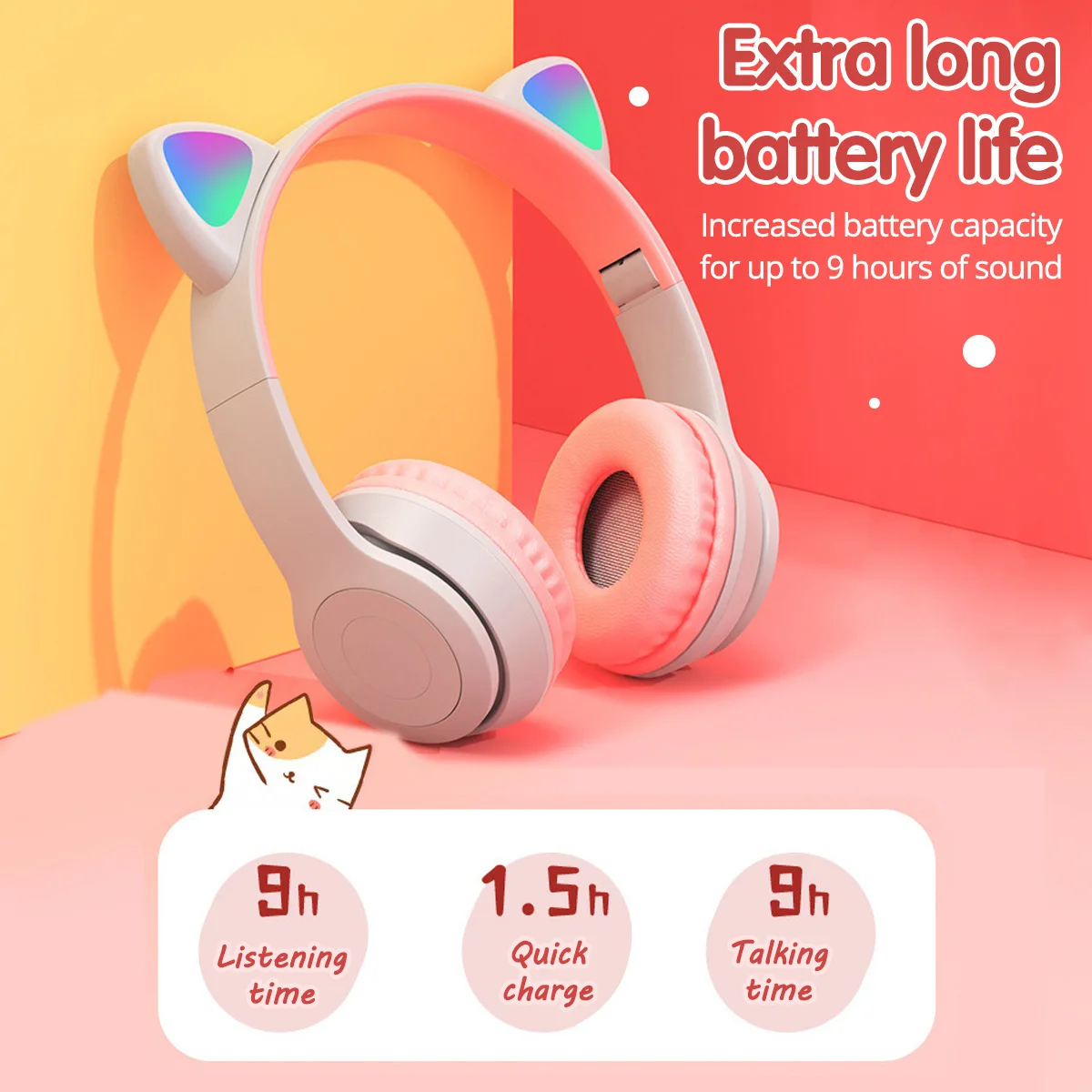 LED Cat Ear Wireless Headphones Bluetooth-compatible Earphone Kids Gift Headset With Mic Noise Cancelling For Online Learning |