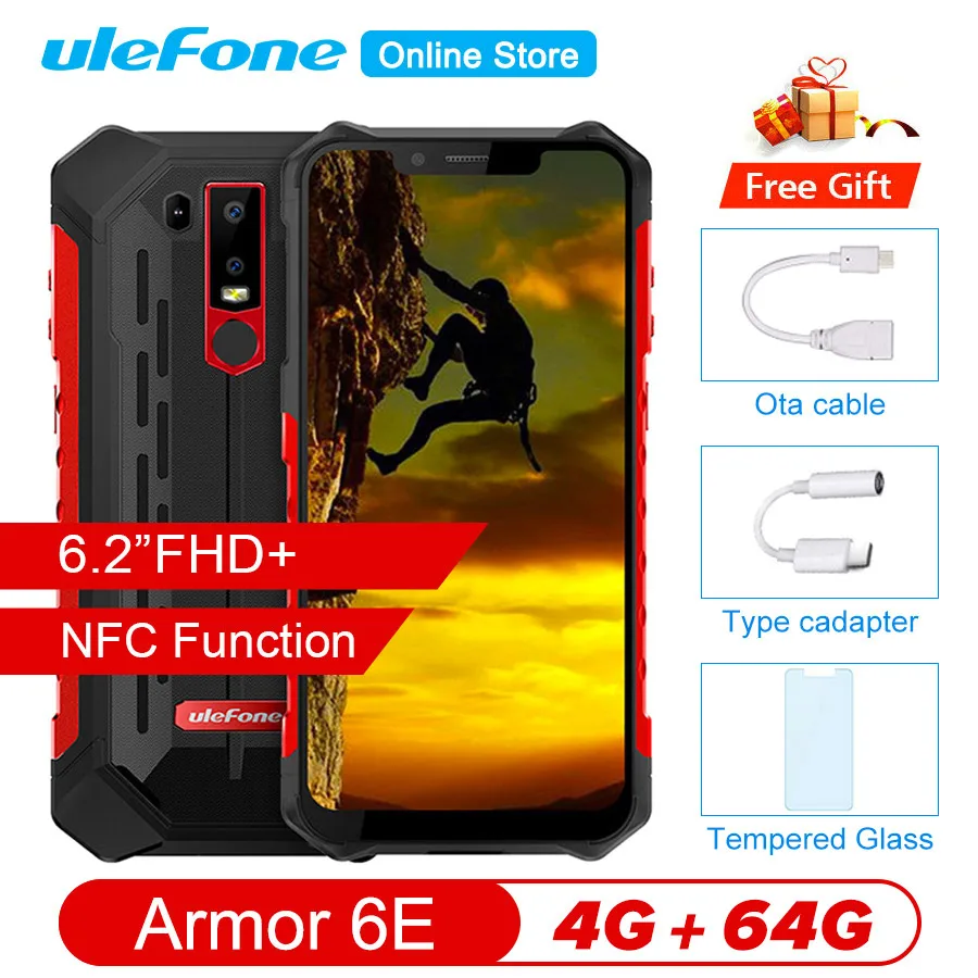 Ulefone Armor 6E Android 9 0 6 2 &quotIP68 Водонепроницаемый Helio P70 4G + 64G Face ID NFC Беспроводной