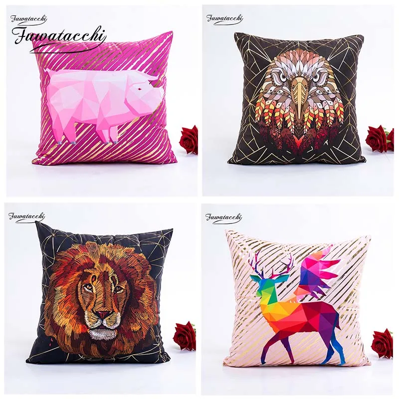 Наволочка на подушку с принтом льва и оленя fubatacchi наволочка из золотой фольги для