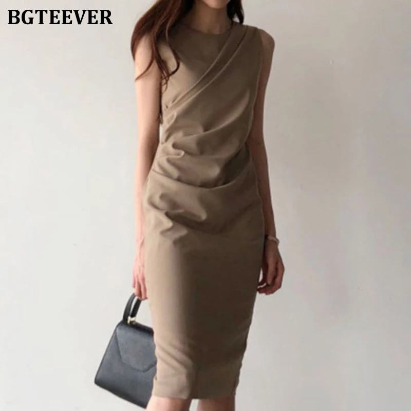 

Платье BGTEEVER женское с круглым вырезом, элегантное облегающее средней длины, без рукавов, с разрезом, лето 2020