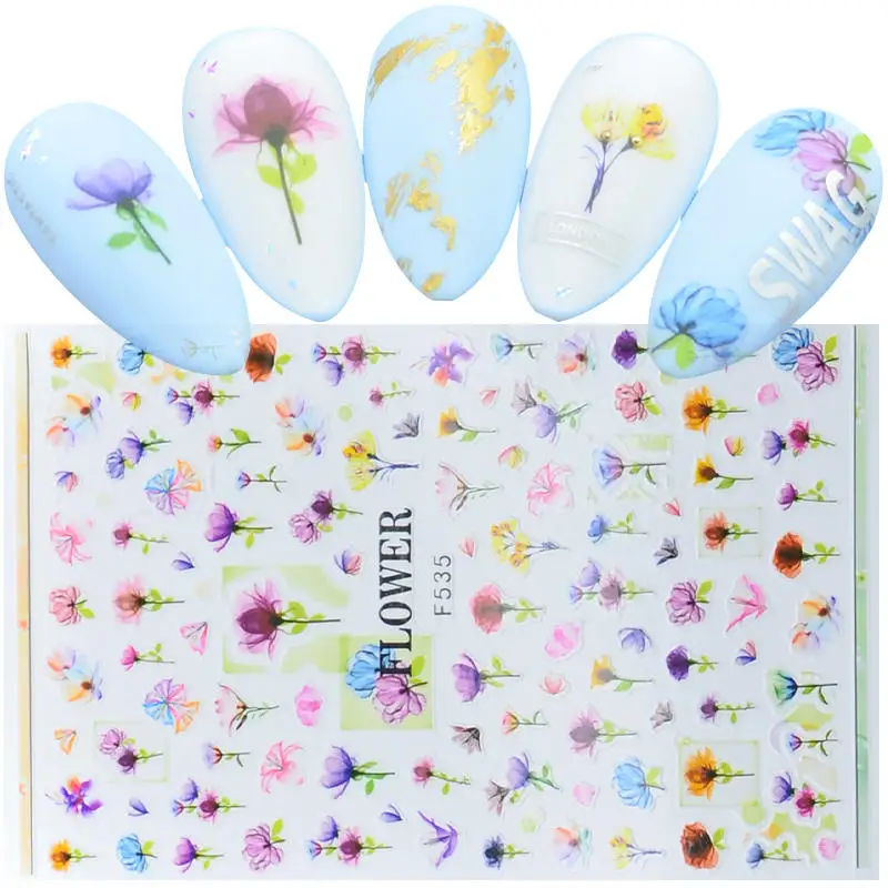 

1 Pc Colorful Flower Leaf Plants Leaves Summer 3D Nail Sticker Small Fresh Designs Nail Art Stickers Manicure DIY Decorations