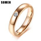 Женское кольцо Somen 4 мм цвета розового золота с фианитом, кольца из карбида вольфрама для женщин, обручальное кольцо