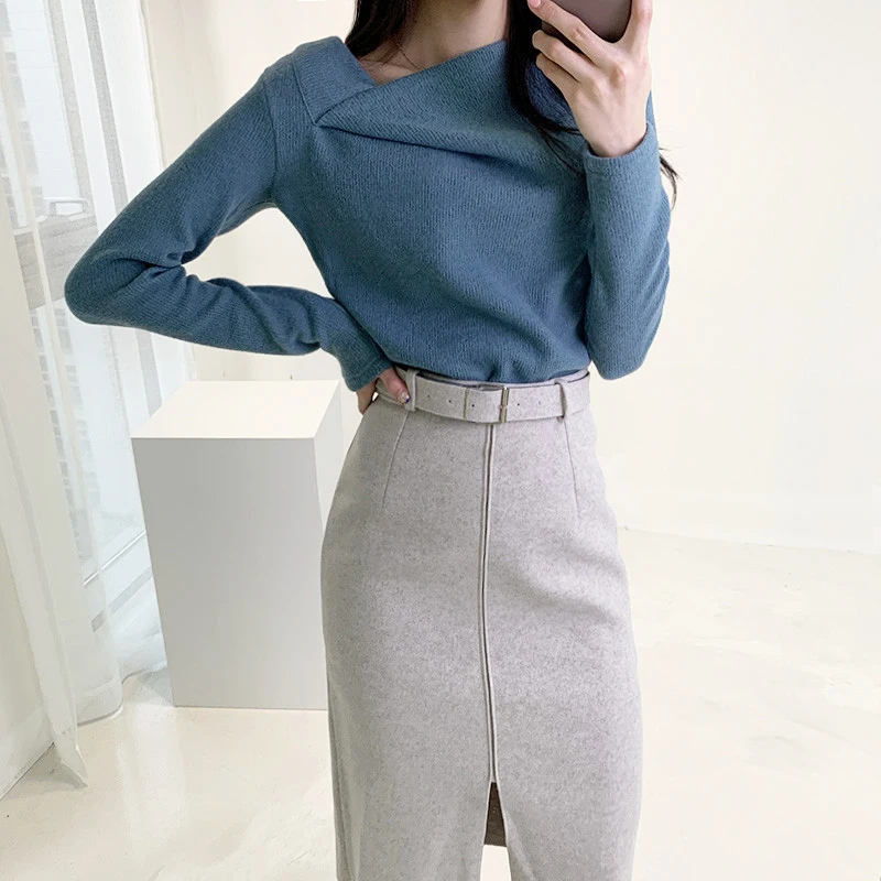 Женский офисный комплект из 2 предметов Осенний трикотажный свитер с длинным