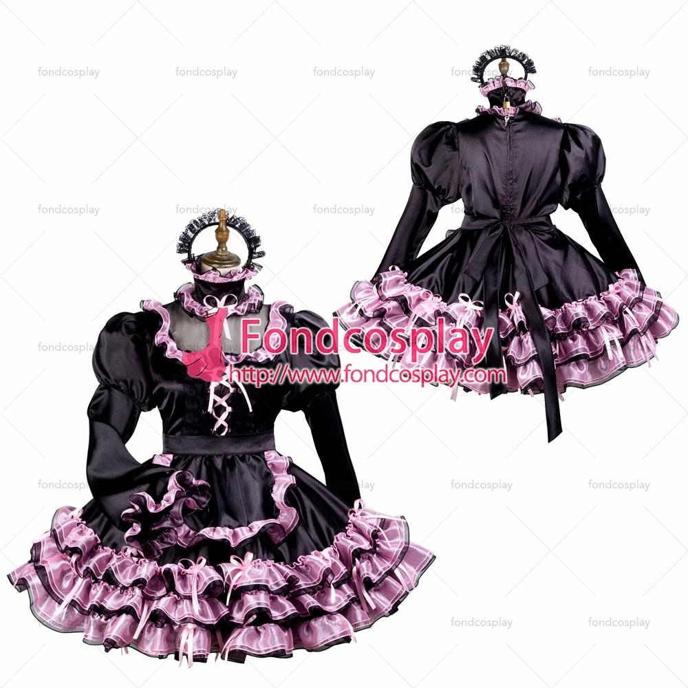 

Сексуальная одежда для взрослых с крестом fondcosplay, женское короткое черное атласное платье с замком, индивидуальный костюм [G3729]