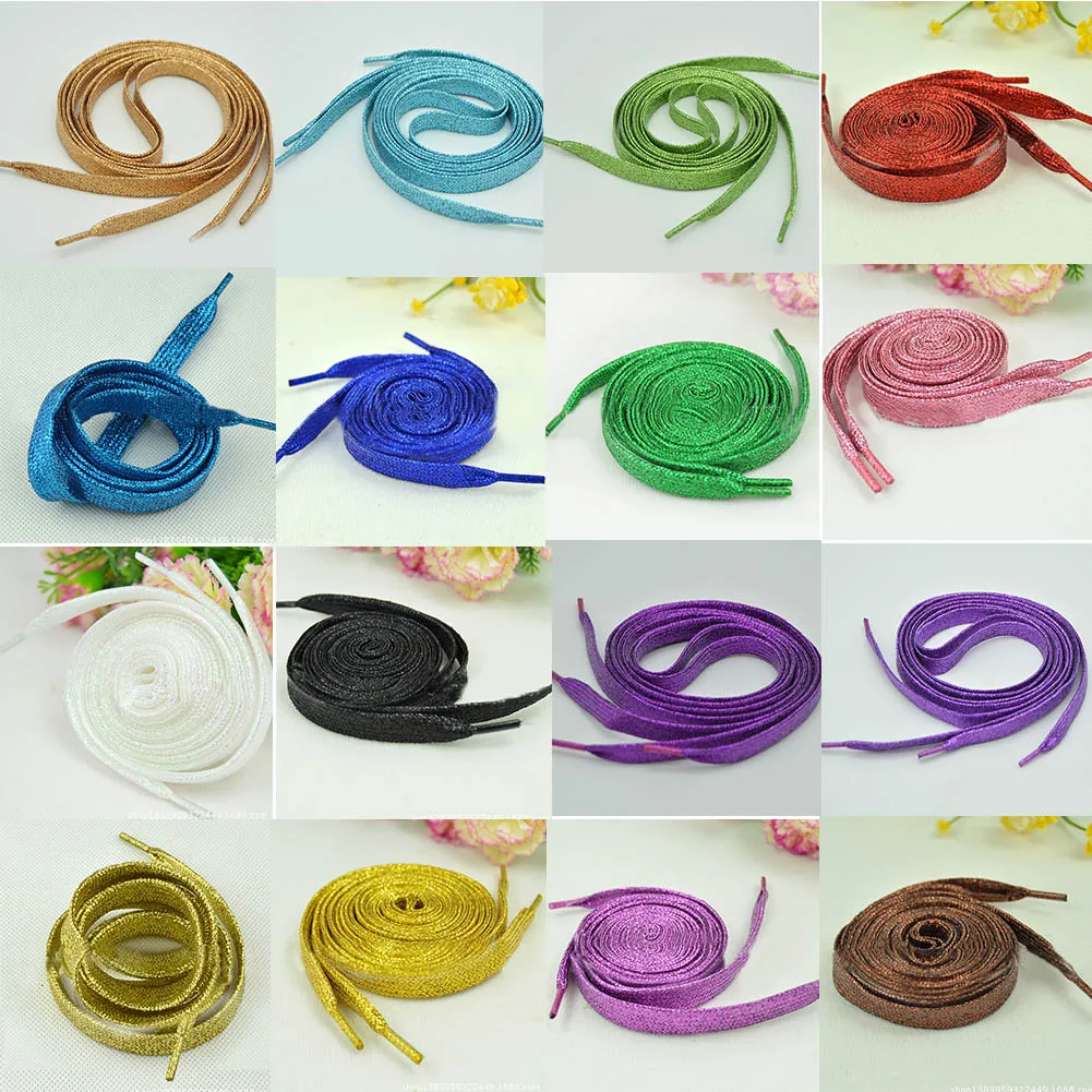1 Pairs Women Flat Golden Silver Shoe Laces Super Long Daily Party Camping Shoelaces Growing Canvas Strings Flat Laces