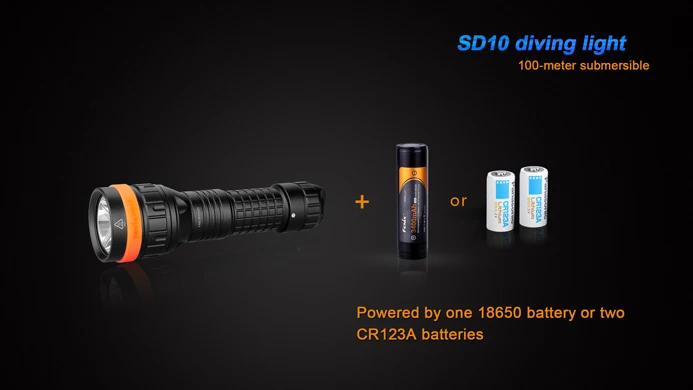 FENIX SD10 930 Люмен Cree XM-L2(T6) нейтральный белый светодиод фонарик для дайвинга питание от одного 18650 или двух батарей CR123A