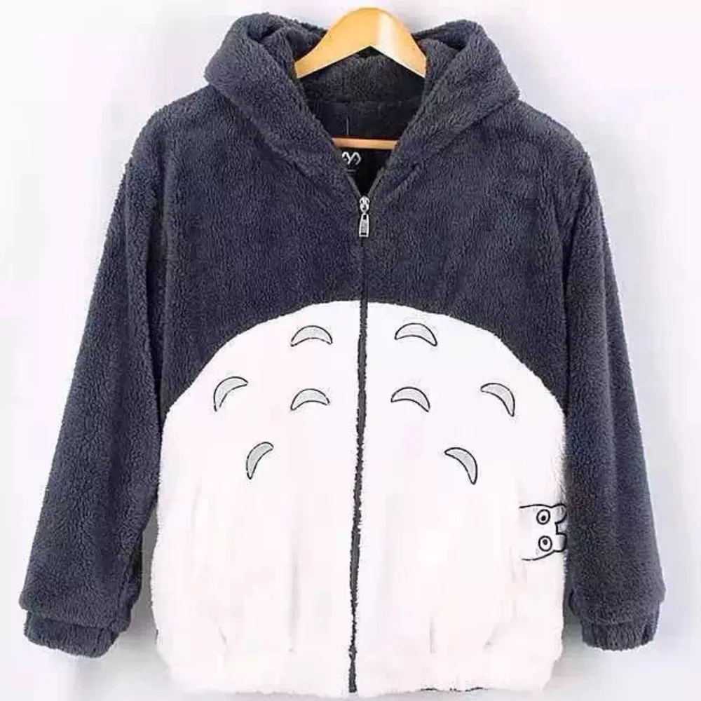 Hooded Sweatshirt Totoro Kawaii Hoodie Men Women  Harajuku Soft Plush Overcoat with Ears Plus Size Cosplay Cute Jacket Coat