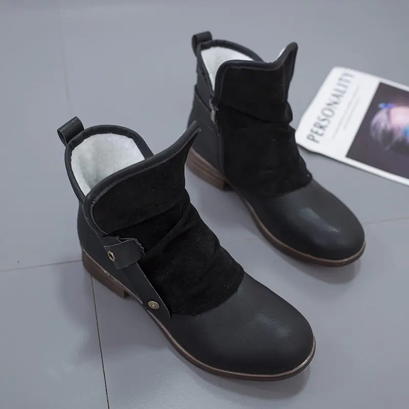 

Women's Boots Women's Shoes Snow Boots Ladies Winter Flock Warm Boots Ankle Boots Short Bootie Slip-On Square Heel Outside Shoes