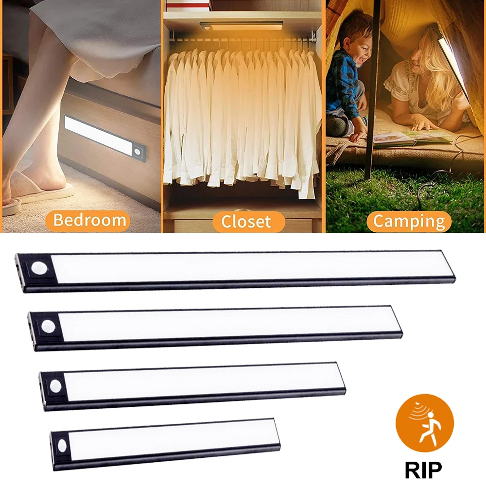 

Ultra-thin 20/40/60 PIR Motion Sensor LED Under Cabinet Light USB Rechargeable Wardrobe Cupboard Wall lamp Closet Night Lights