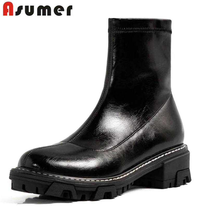 

ASUMER 2021 new arrive ankle boots women Stretch pu autumn winter low heel casual shoes punk fashion woman boots black