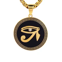 eye of horus stainless steel necklace retro vintage wedjat emblem of lower egypt god round pendant with zircon for men women