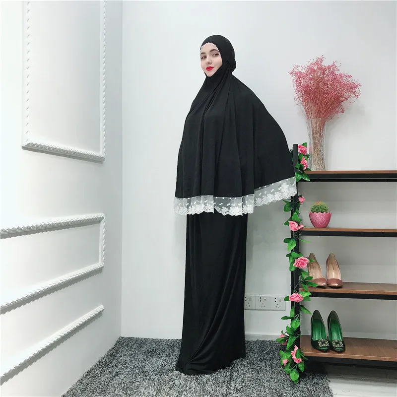 Комплект женский из двух предметов, с кружевной отделкой, мусульманский костюм в стиле химар и юбка, для молитвы, Рамадан, одежда для молитвы от AliExpress RU&CIS NEW