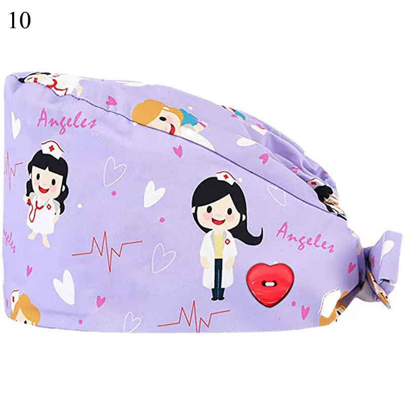 

Wholesale Cartoon Printing Nursing Caps Scrub Cap Scrub Nurse Hat gorros quirurgicos Floral Bouffant Sanitary Cap with Sweatband