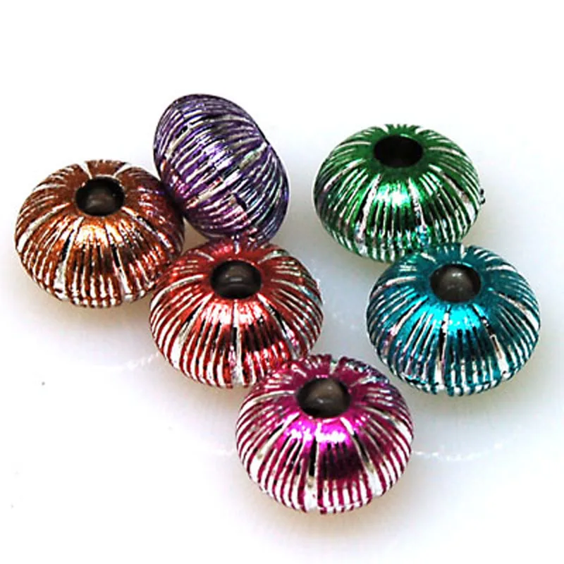 Бусины свободные бусины 8*12 мм Форма Абака красочные с серебряной линией продано