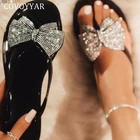 Женские блестящие шлепанцы COVOYYAR, летняя обувь на плоской подошве, пляжные сланцы с кристаллами и бантом, желейные туфли, шлепанцы, большие размеры 41 WSL114, 2022
