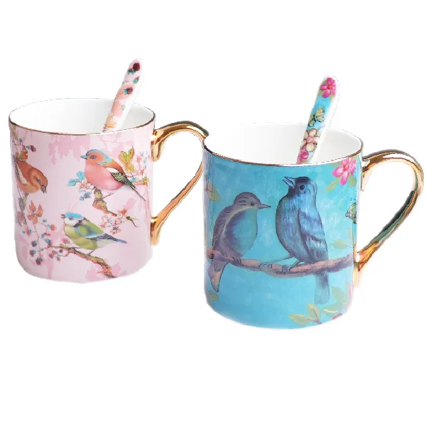 

Bone China Coffee Mugs, Pastoral Tea Cups 12oz, Milk Cup Gift For Women Mom Bird