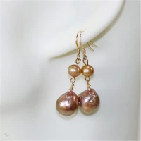 12 13mm purple baroque pearl earrings gold hooks diy aaaa noble delicate accessories women personality jewelry