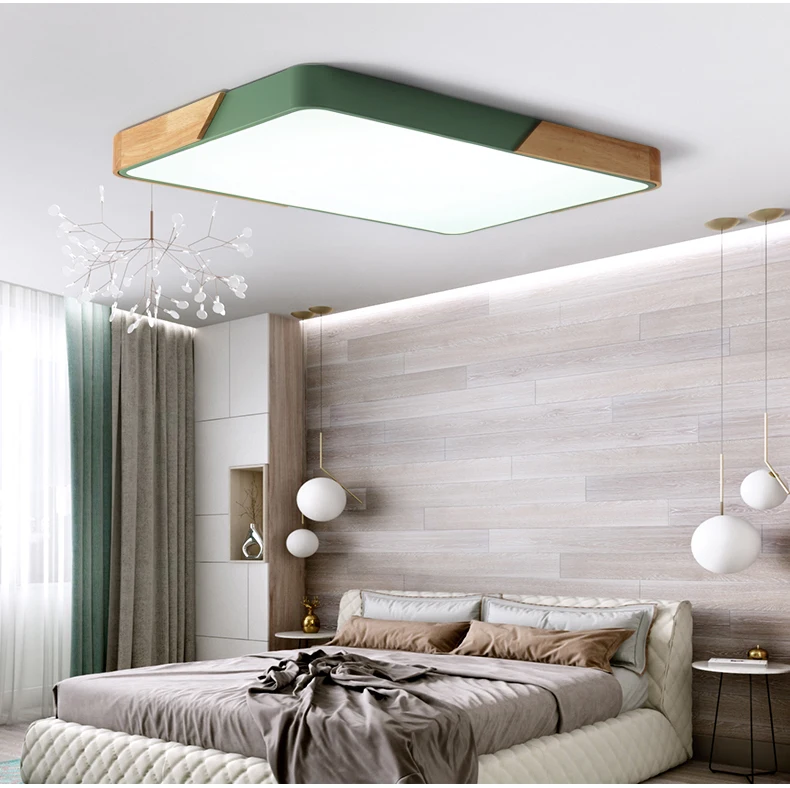 Nordic Square Oak Alloy Led Chandelier Lighting Living Room App Dimmable Led Ceiling Chandelier Lamp Bedroom Led Lights Fixtures