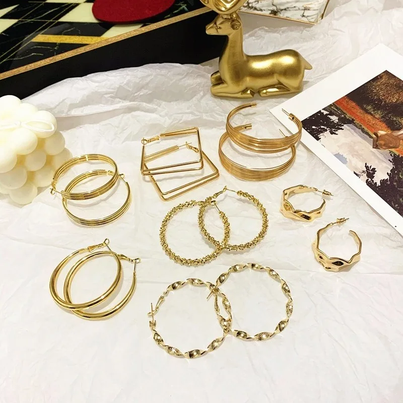 

Origin Summer Metal Irregular Circle Geometrical Hoop Earings for Women High Street Pearl Double Layer Open Earings Jewelry