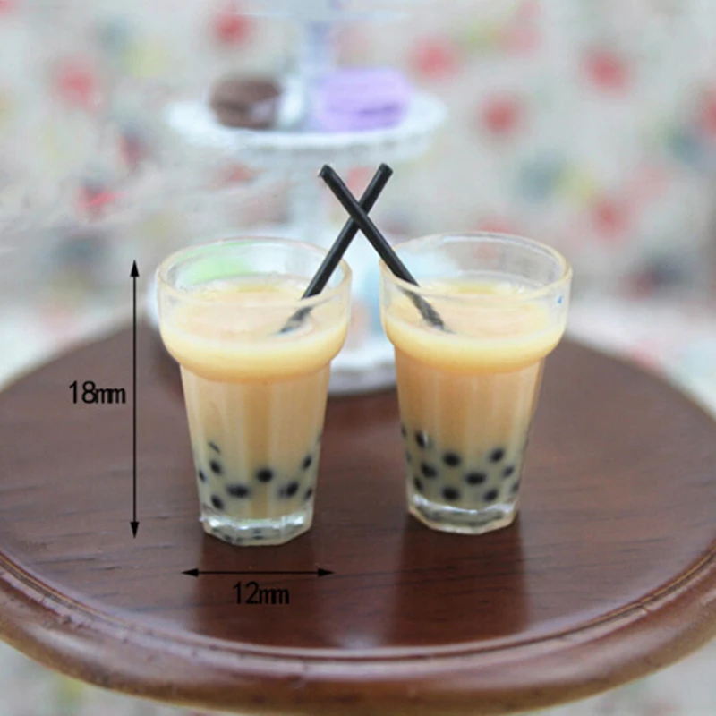 

2pcs 1:12 Resin Doll house Mini Lemon Milk Tea Water Cup Miniature Doll house Accessories Cups Toy Mini Decoration Gifts