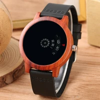 minimalist turntable wood watch unique fan shaped dial art design quartz red sandalwood case leather band male wristwatch reloj