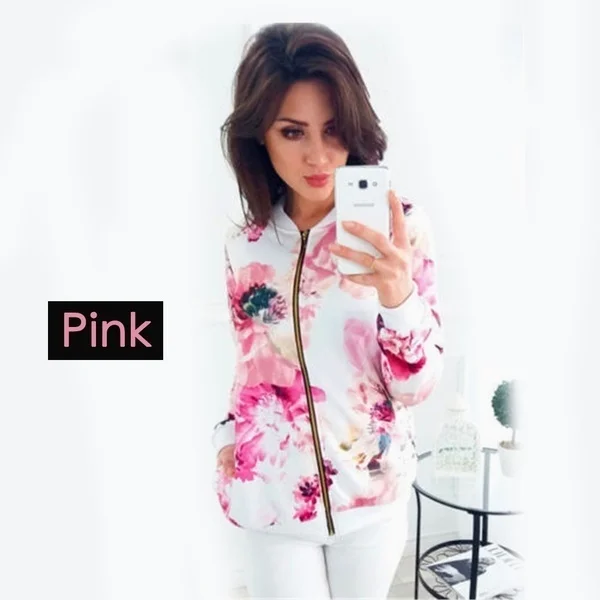 

2020 Floral Printed Summer Women's Jackets Plus Size Short Female Coat Zipper Chaqueta Long Sleeve Women Bomber Jacket