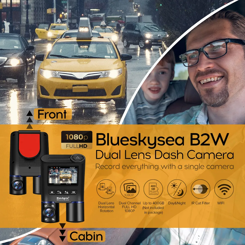 Blueskysea оригинальный B2W двойной видеорегистратор Автомобильный HD 1080P WiFi GPS камера