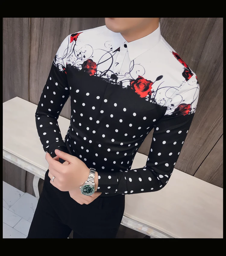 Роскошная мужская Клубная рубашка с принтом в виде роз, с длинным рукавом, с цветочным принтом, мужская рубашка Kemeja Pria Camisa Masculina Chemise Homme