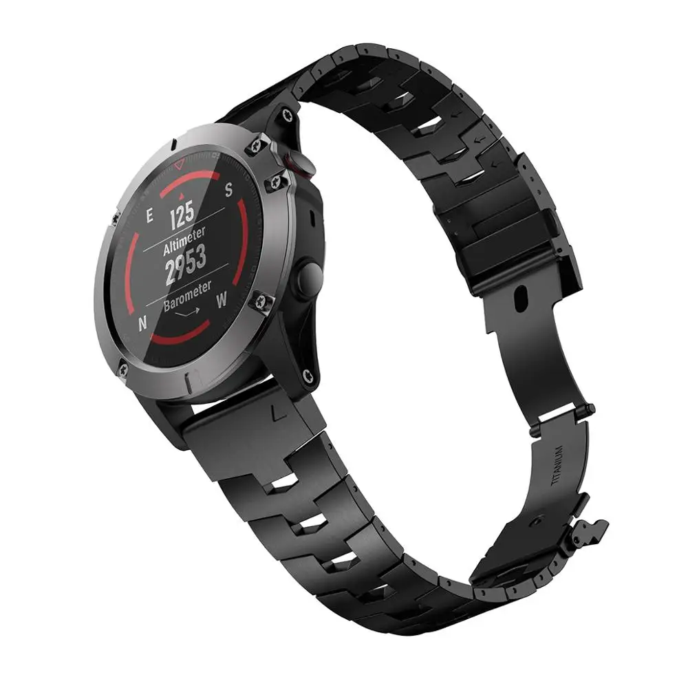 Металлический титановый ремешок GORPIN Fenix 6X Pro 26 мм для часов Garmin 5X Plus DLC черный