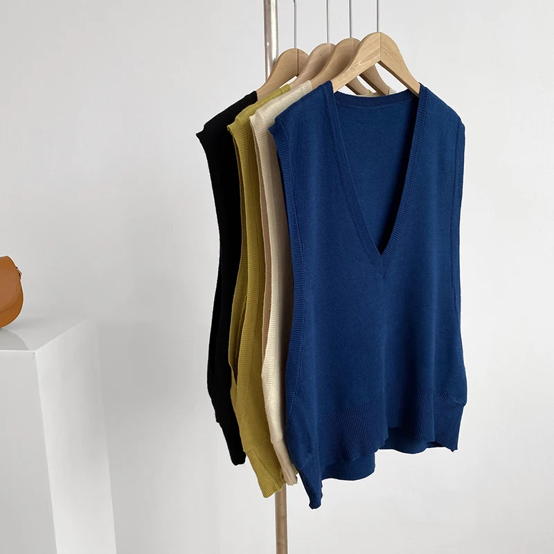 Осенний вязаный женский жилет GOPLUS джемпер в Корейском стиле черный свитер без
