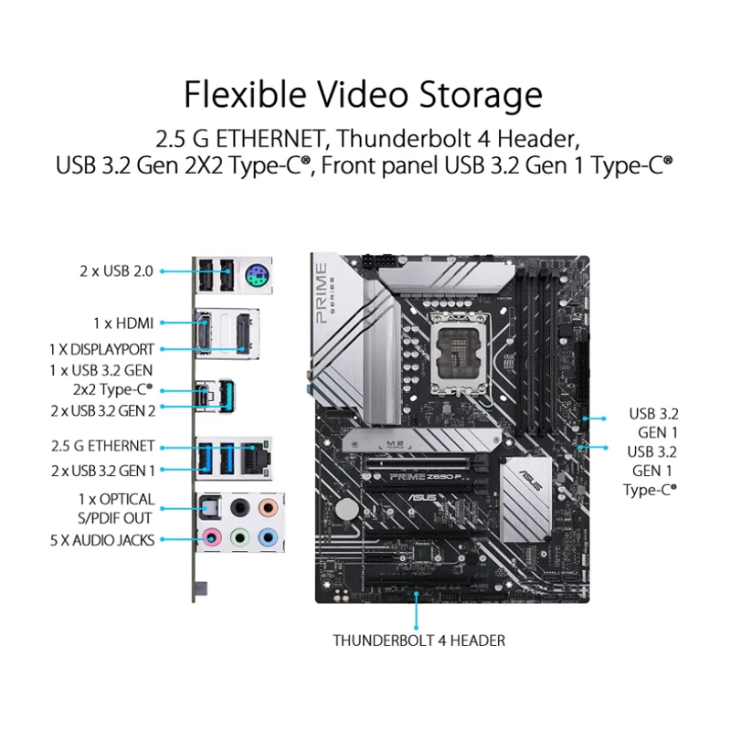 Материнская плата LGA 1700 Asus PRIME Z690-P DDR5 128 Гб PCIe 5 0 Intel процессор 12-го поколения Z690