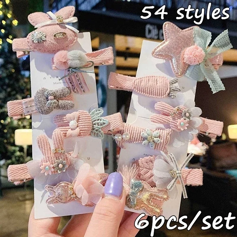 

6pcs/set Girls Cute Flower Cartoon Bow Hairpins Children Lovely Hair Clips Barrettes Headband Kids Hair Accessories