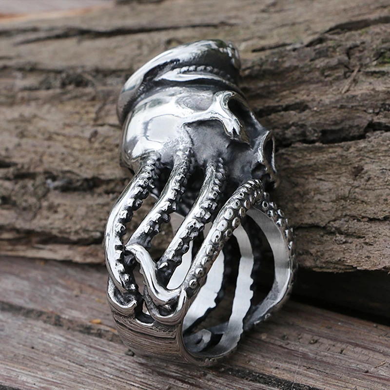 

Gothic Octopus Skull Ring Men Stainless Steel Skull Biker Rings Male Punk Animal Navy Captain Ring Unique Sailor Amulet Jewelry