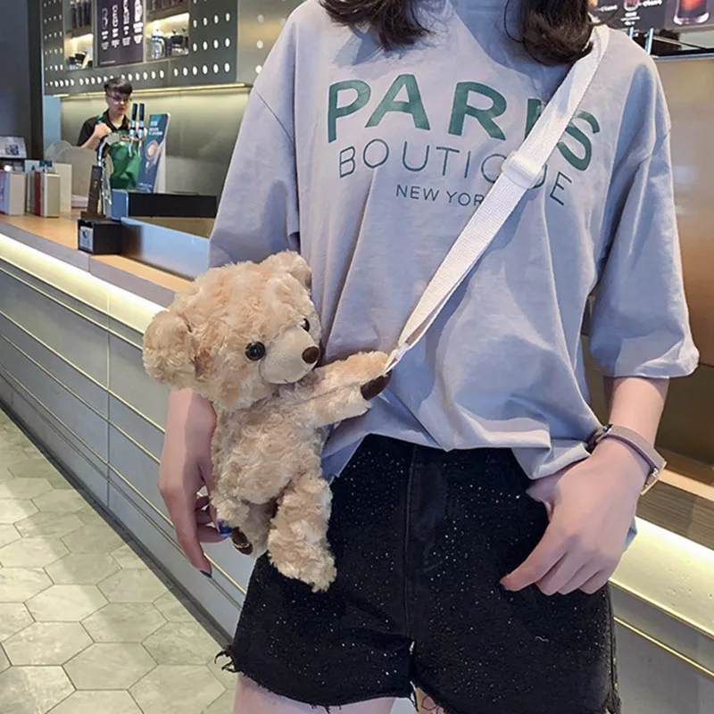 

2020 Lamb Plush Bear Shoulder Bags For Women Faux Fur Crossbody Bag Warm Messenger Bag Women Shopping Tote Bolsa Feminina