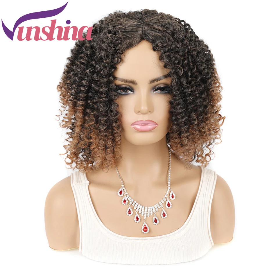 

Vunshina Afro Kinky Curly Short Synthetic Wig 1B 30 Blonde Colored Bouncy Curls Natural Fiber Ombre Glueless Wig For Black Women