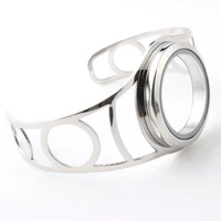 silver round hollow wrist bangle 316l stainless steel locket bracelet with 30mm plain screw face for women 6pcslot